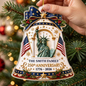 Personalized 250th Anniversary Bell Ornament With Statue Of Liberty For Christmas Tree Decor