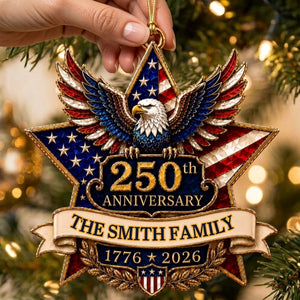 Personalized Family Name 250th Anniversary Acrylic Ornament With Patriotic Eagle Star For Christmas