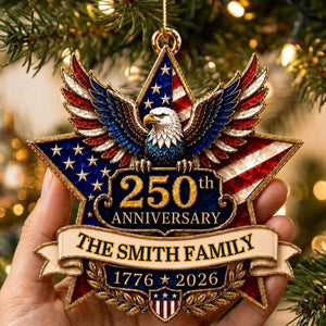 Personalized Family Name 250th Anniversary Acrylic Ornament With Patriotic Eagle Star For Christmas