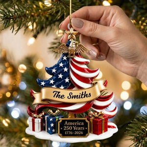 Personalized Family Name 250th Acrylic Ornament With USA Flag Tree Eagle For Christmas Gift