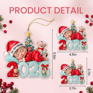 Personalized Baby's First Christmas Acrylic Ornament With Name & Birth Stats For New Parent