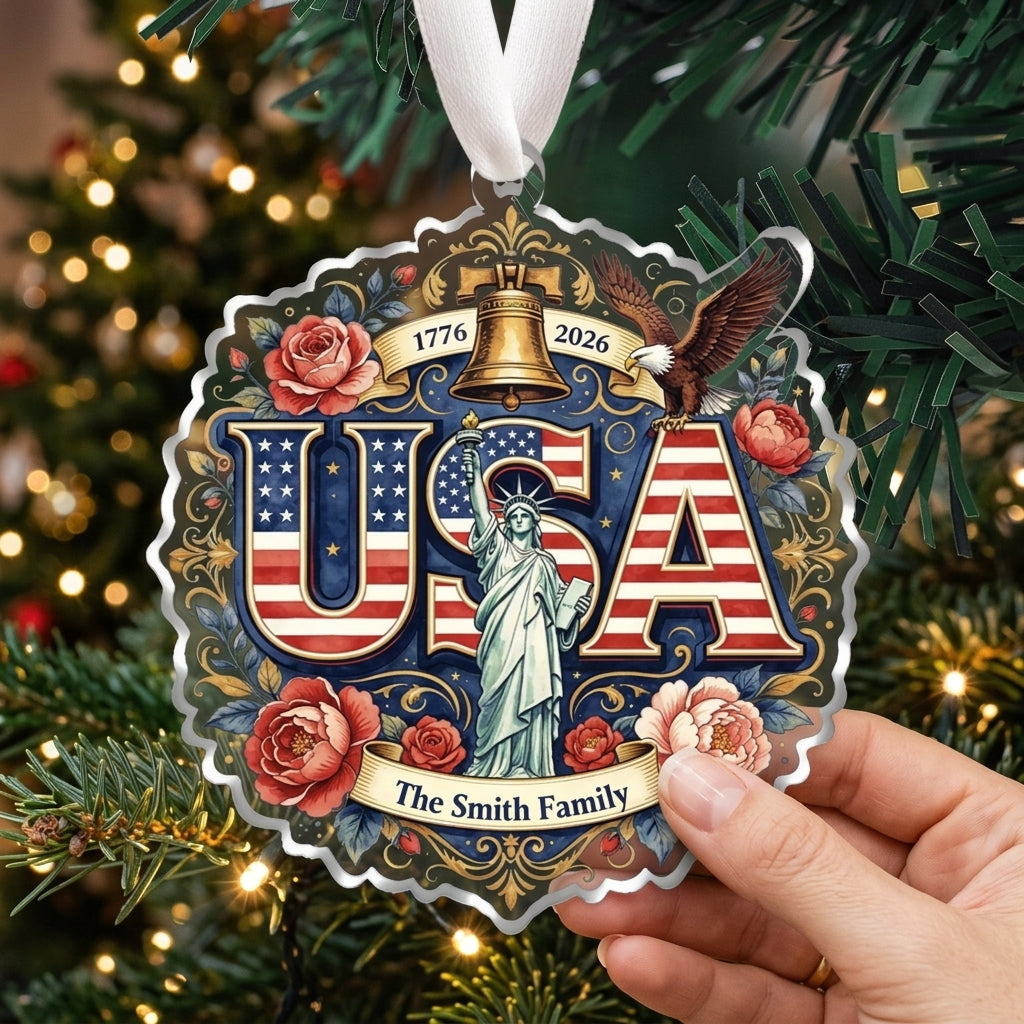 Personalized Name 250th Anniversary Ornament With USA Statue Of Liberty For Family Christmas Decor