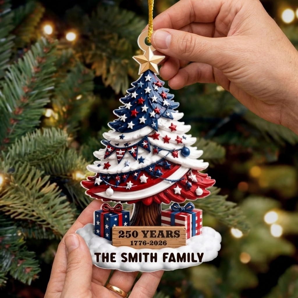 Personalized Family Name 250 Years Ornament With Star Christmas Tree For Holiday Home Decor