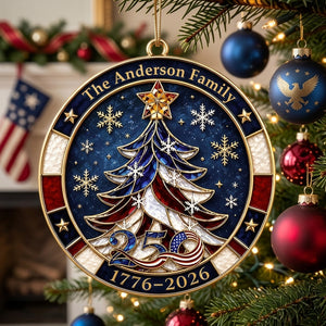 Personalized Family Name Acrylic Ornament With Flag Tree Snowflake For Christmas Gift