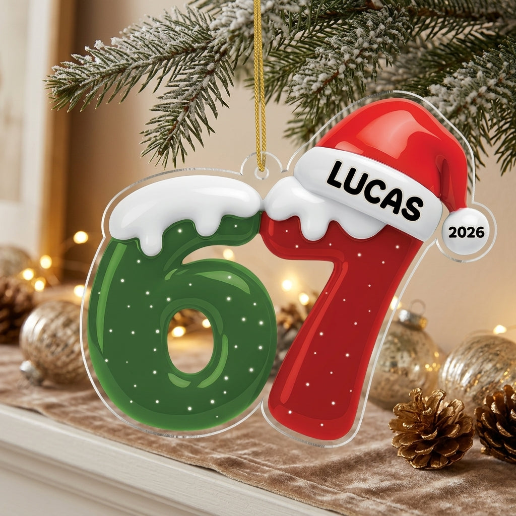 Personalized Name 67 Number Acrylic Ornament With Santa Hat For Teen Christmas Gift