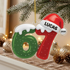 Personalized Name 67 Number Acrylic Ornament With Santa Hat For Teen Christmas Gift