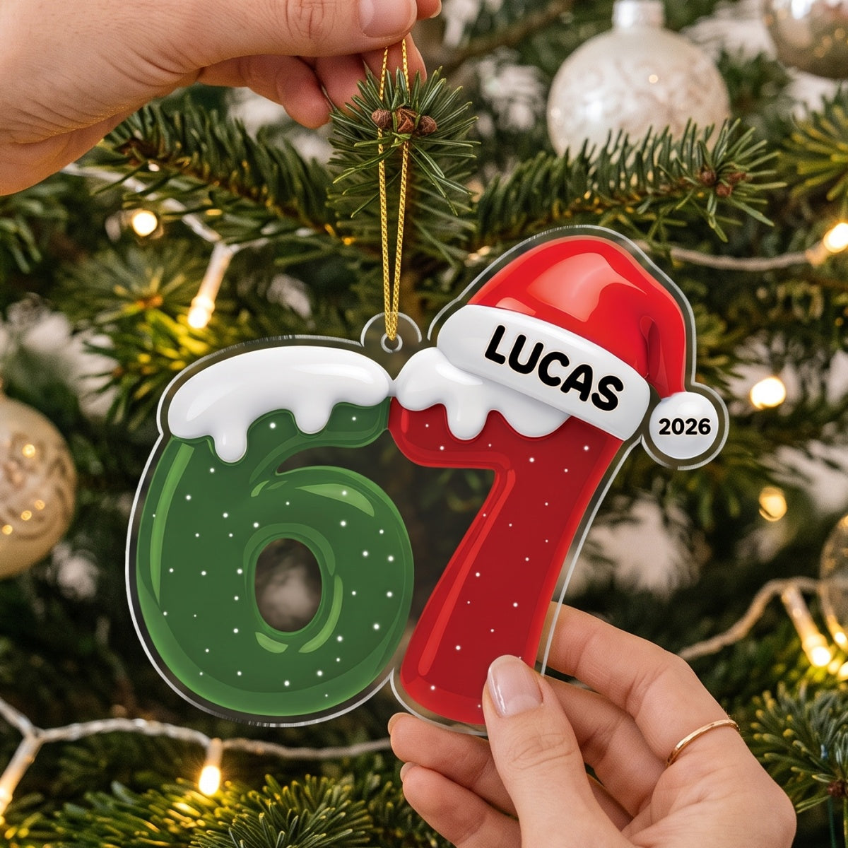 Personalized Name 67 Number Acrylic Ornament With Santa Hat For Teen Christmas Gift