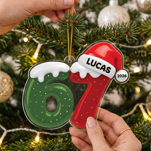 Personalized Name 67 Number Acrylic Ornament With Santa Hat For Teen Christmas Gift