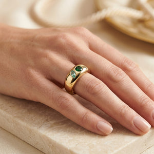 Personalized Double Birthstone Ring With Marquise & Round Gemstone For Birthday Gift