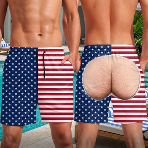 Custom Funny Swim Trunks With Fake Butt Print For Boyfriend Gag Gift