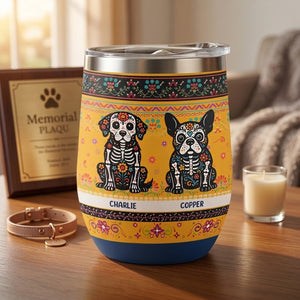 Personalized Name Dia De Los Muertos Eggshell Tumbler With Mexican Floral & Dead Dog Unique Gift for Dog Lovers