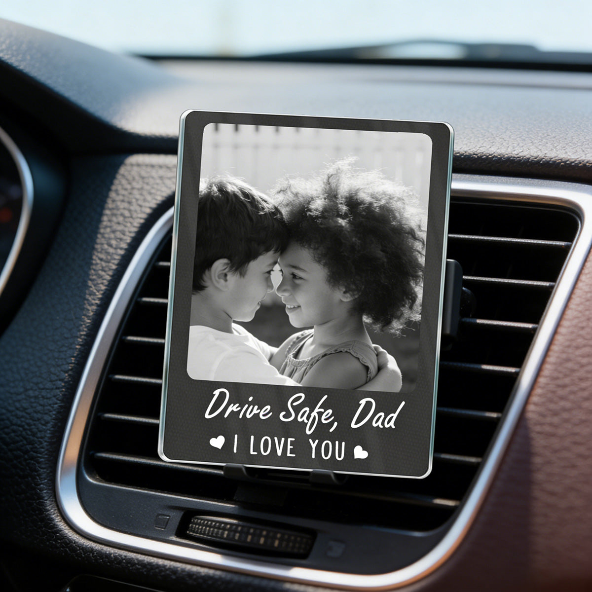 Personalized "Drive Safe" Heartfelt Acrylic Car Vent Clip With Photo & Love Message - Father's Day Valentine's Day Gift For Dad Or Husband