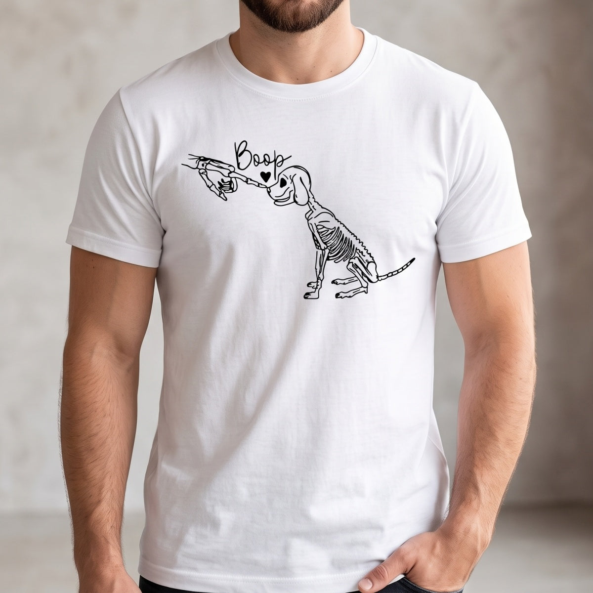 Skeleton Dog Heart T-Shirt With Hand Boop Graphic For Halloween Pet Lover Gift
