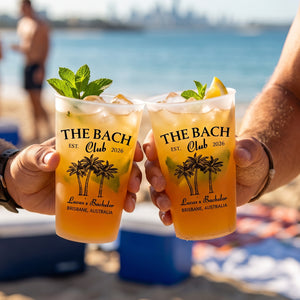 Personalized Bride Name Plastic Cups With Bikini Design For Couple Engaged Beach Party
