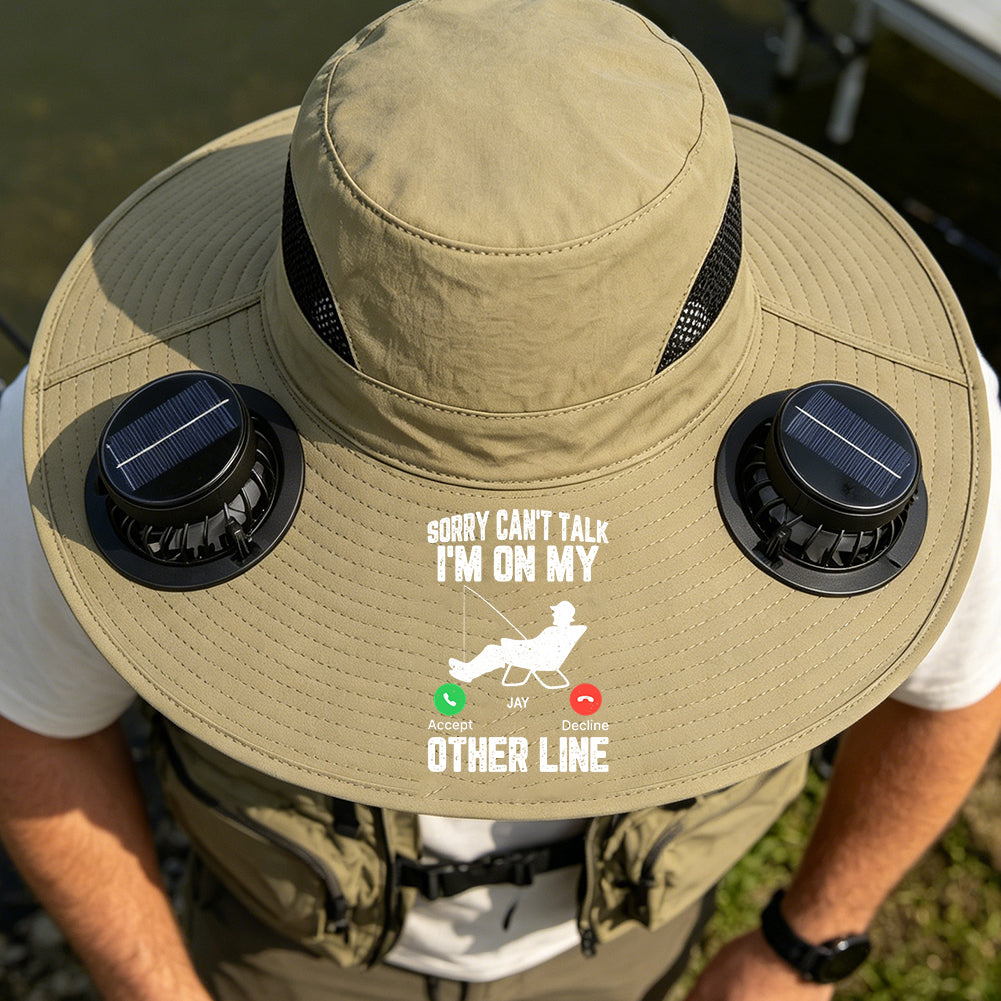 Personalized Name Solar Dual Fan Hat With Sorry Can't Talk I'm On My Other Line For Summer
