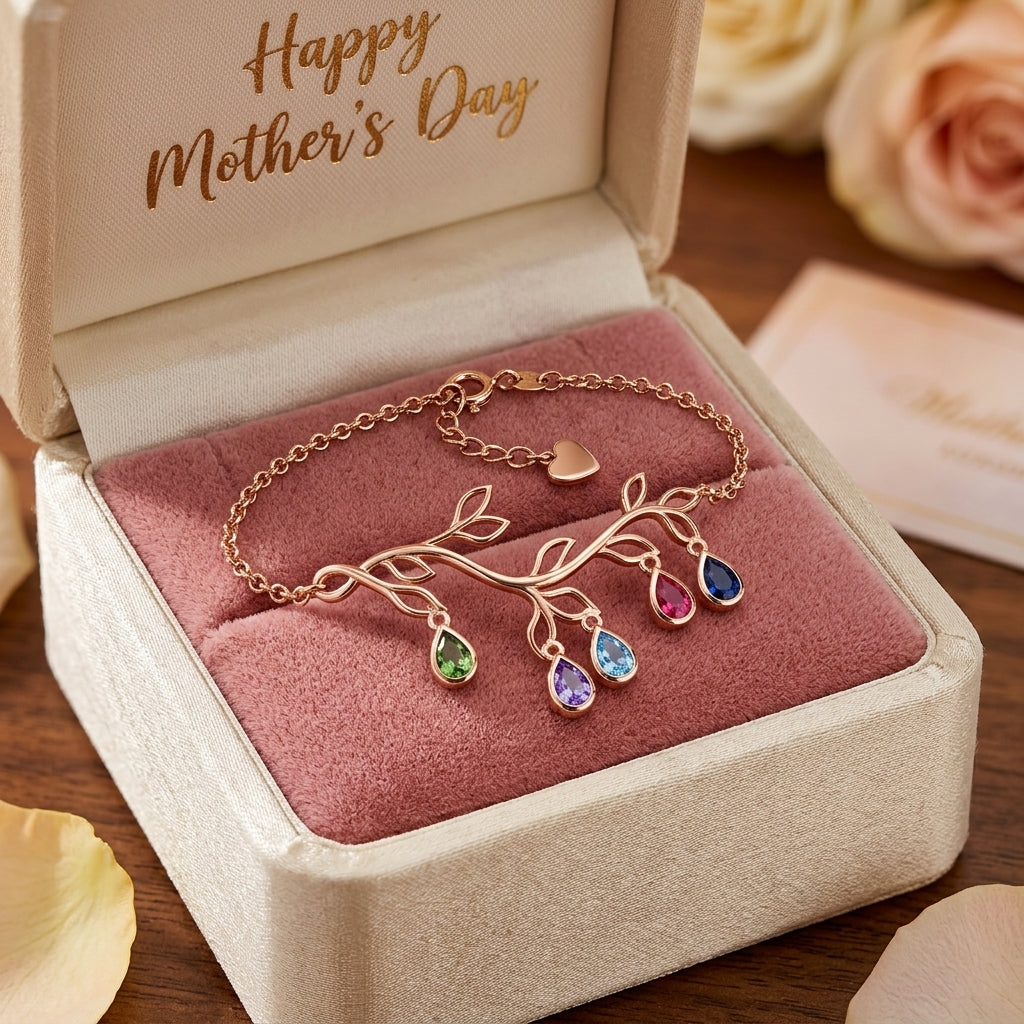 Personalized Family Tree Branch Birthstone Bracelet | Mother's Day Gift For Mom Grandma