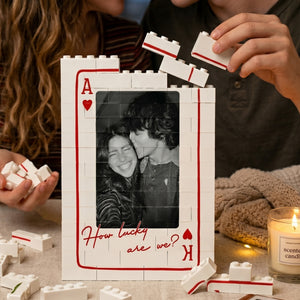Personalized Photo Building Brick Blocks With Poker Ace King Border For Couples Wedding Anniversary Gift