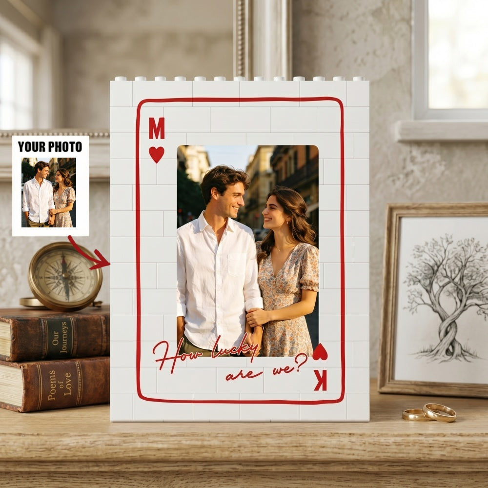 Personalized Photo Building Brick Blocks With Poker Ace King Border For Couples Wedding Anniversary Gift