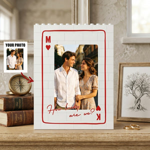 Personalized Photo Building Brick Blocks With Poker Ace King Border For Couples Wedding Anniversary Gift