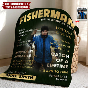 Personalized "Fisherman" Magazine Cover Blanket With Photo Name & Text - Birthday Father's Day Gift For Dad Husband Friend
