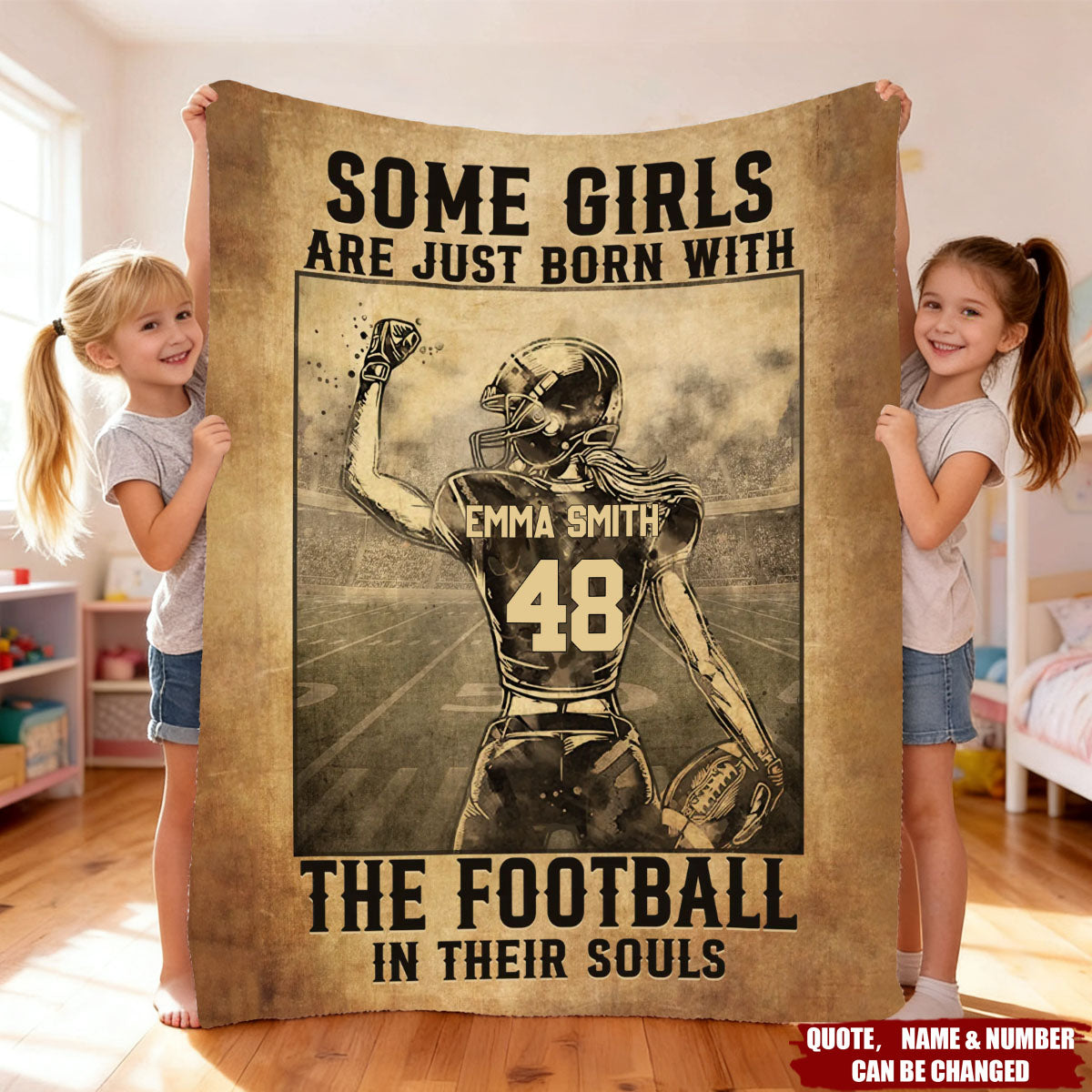 Personalized Train Hard Football Blanket With Player Name & Number & Quote | Cozy Motivation Gift For Athlete Lover Kids Teen