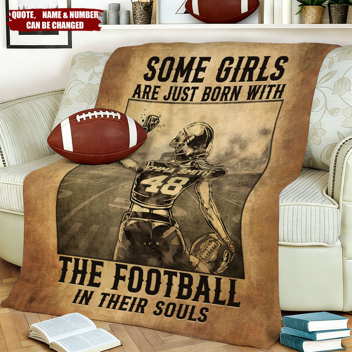 Personalized Train Hard Football Blanket With Player Name & Number & Quote | Cozy Motivation Gift For Athlete Lover Kids Teen