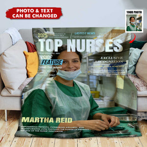 Personalized "Top Nurses" Magazine Cover Photo Blanket With Name - Graduation Appreciation Gift For Nurse & Healthcare Worker