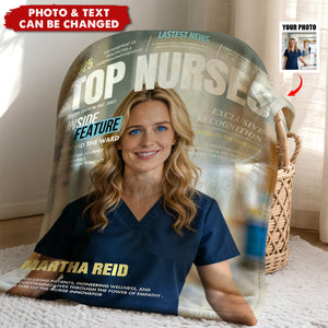 Personalized "Top Nurses" Magazine Cover Photo Blanket With Name - Graduation Appreciation Gift For Nurse & Healthcare Worker