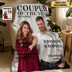 Personalized "Couple of the Year" Cover Blanket With Names & Photo & Date & Text | Romantic Milestone Gift For Spouse Couple | Valentine's Day