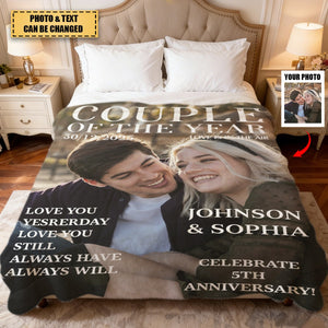 Personalized "Couple of the Year" Cover Blanket With Names & Photo & Date & Text | Romantic Milestone Gift For Spouse Couple | Valentine's Day