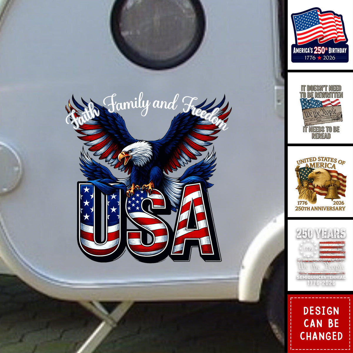 Personalized Weatherproof Patriotic Car Window Decal Sticker With USA Flag Design - 250th Anniversary Gift For Veterans & Proud Families