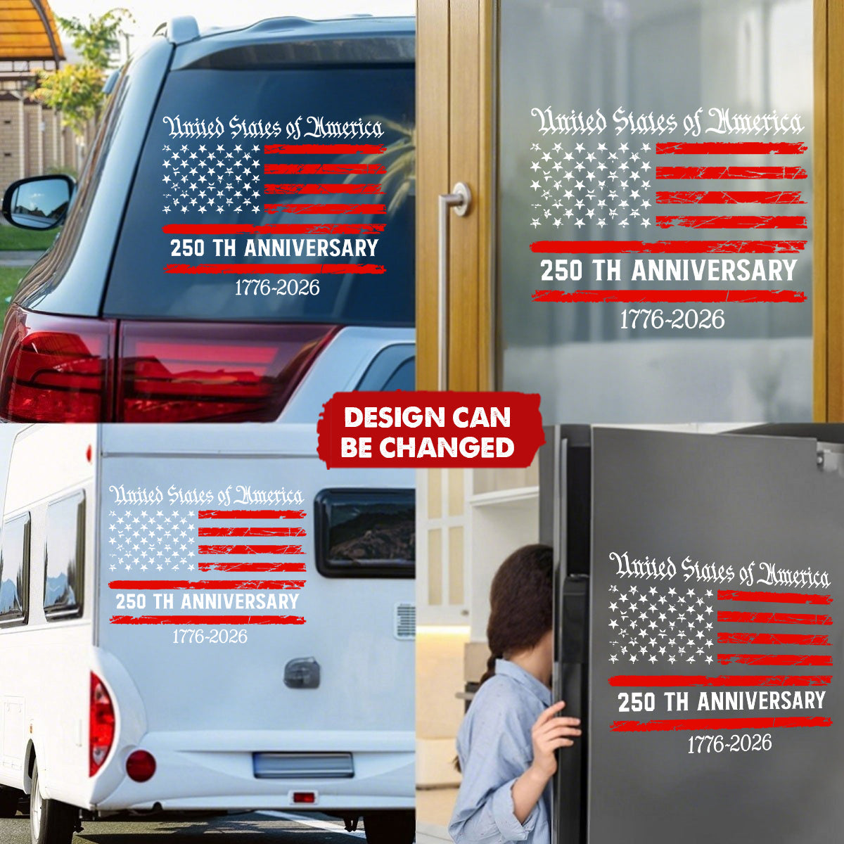 Personalized UV-Resistant American Flag Car Window Sticker With 250th Anniversary 1776-2026 Design - 2026 Independence Day Decor For Vehicle
