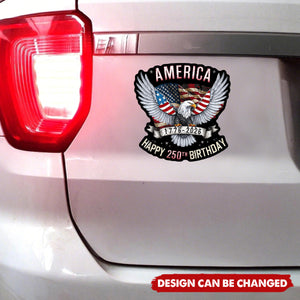 Personalized Bold American Flag Car Window Decal With 250th USA Birthday - Meaningful Independence Day Gift For Veterans & Families