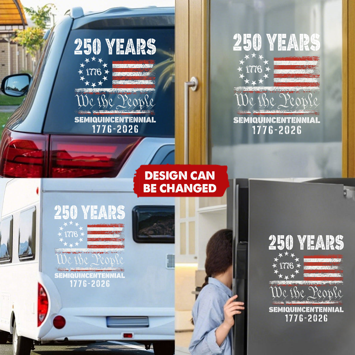 Personalized Weatherproof Patriotic Car Window Decal Sticker | We The People 1776-2026 Design - Unique 250th Anniversary Gift For Veterans