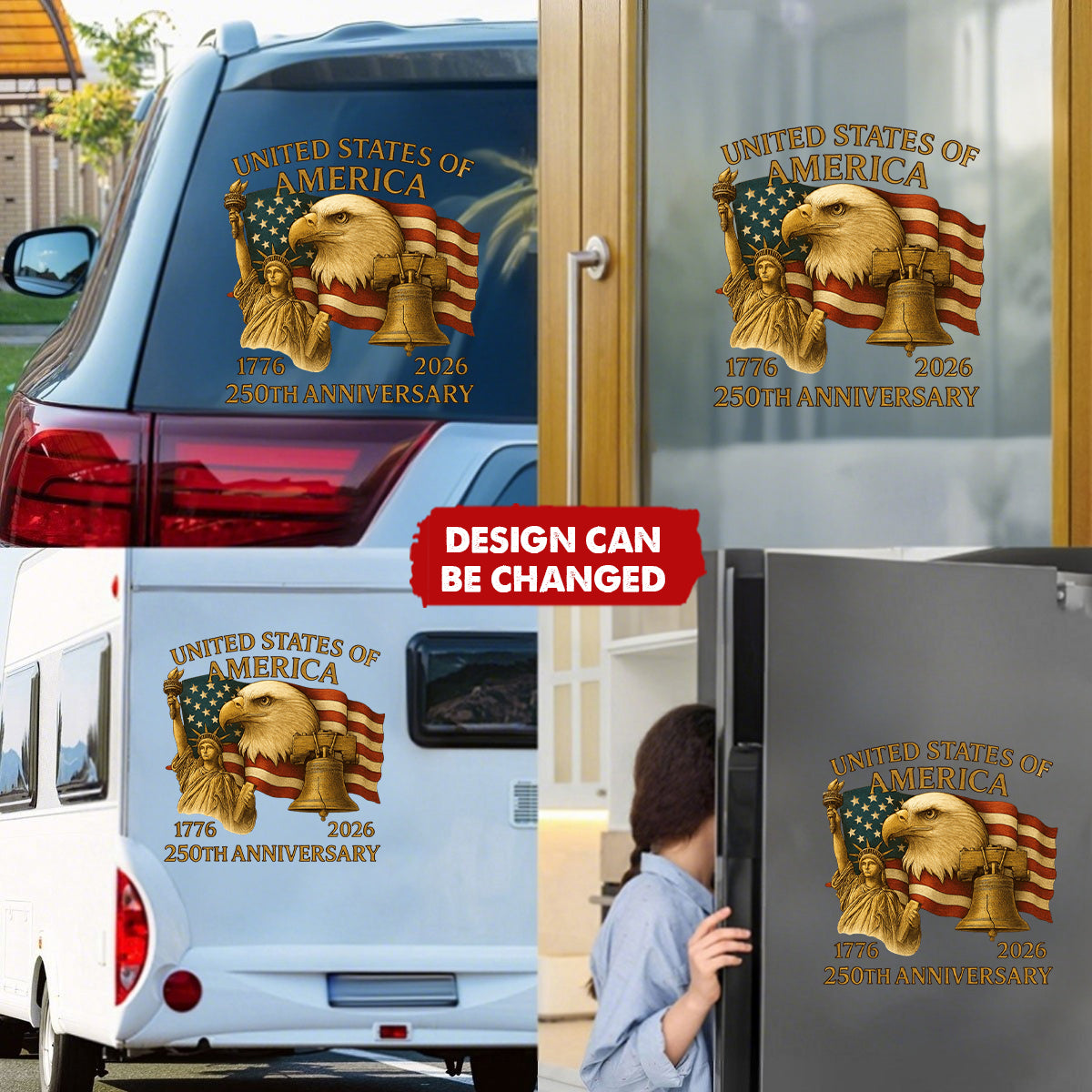 Personalized Bold Flag & Eagle Wings American USA 250th Car Window Decal Sticker - Independence Day Keepsake For Trucks & SUVs