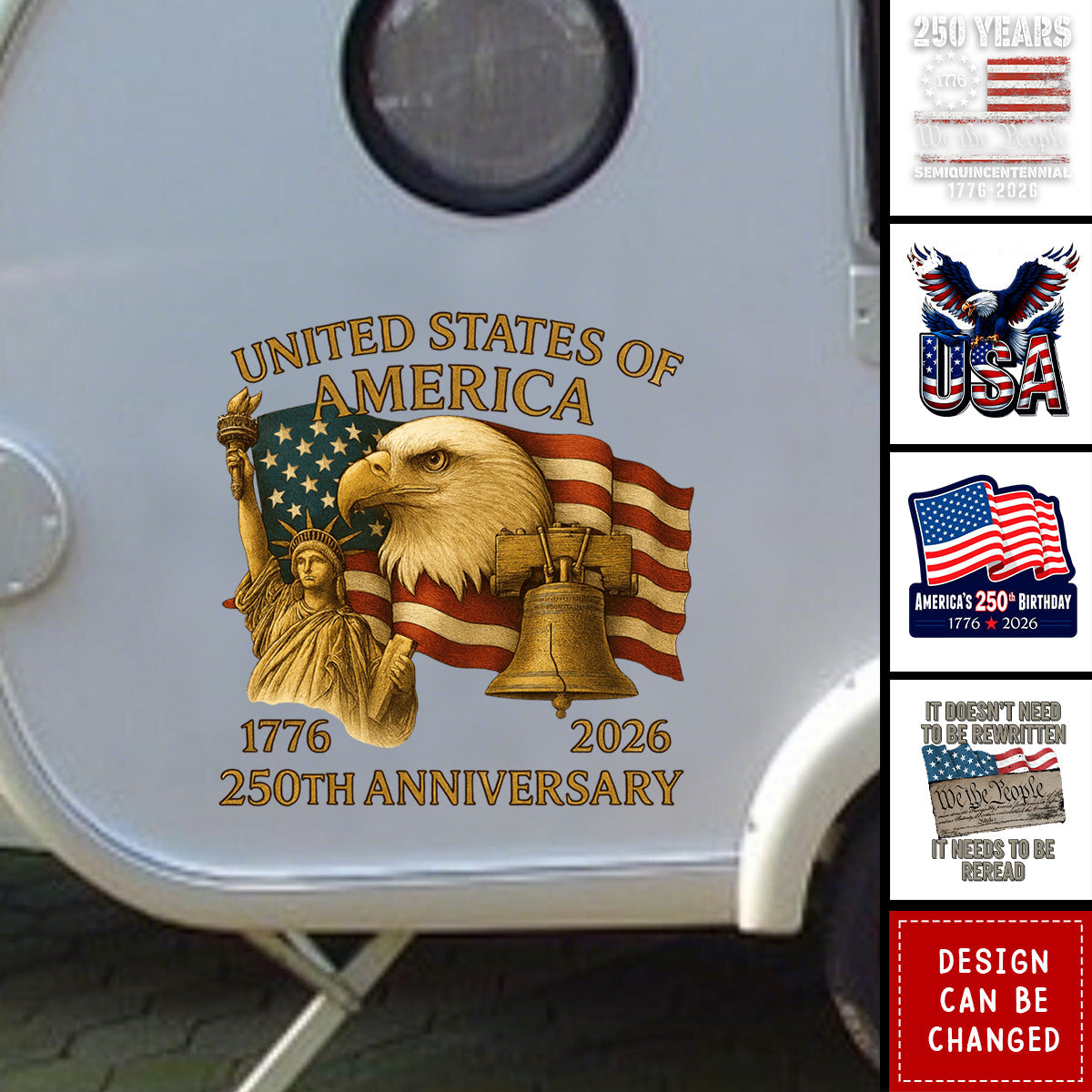 Personalized Bold Flag & Eagle Wings American USA 250th Car Window Decal Sticker - Independence Day Keepsake For Trucks & SUVs
