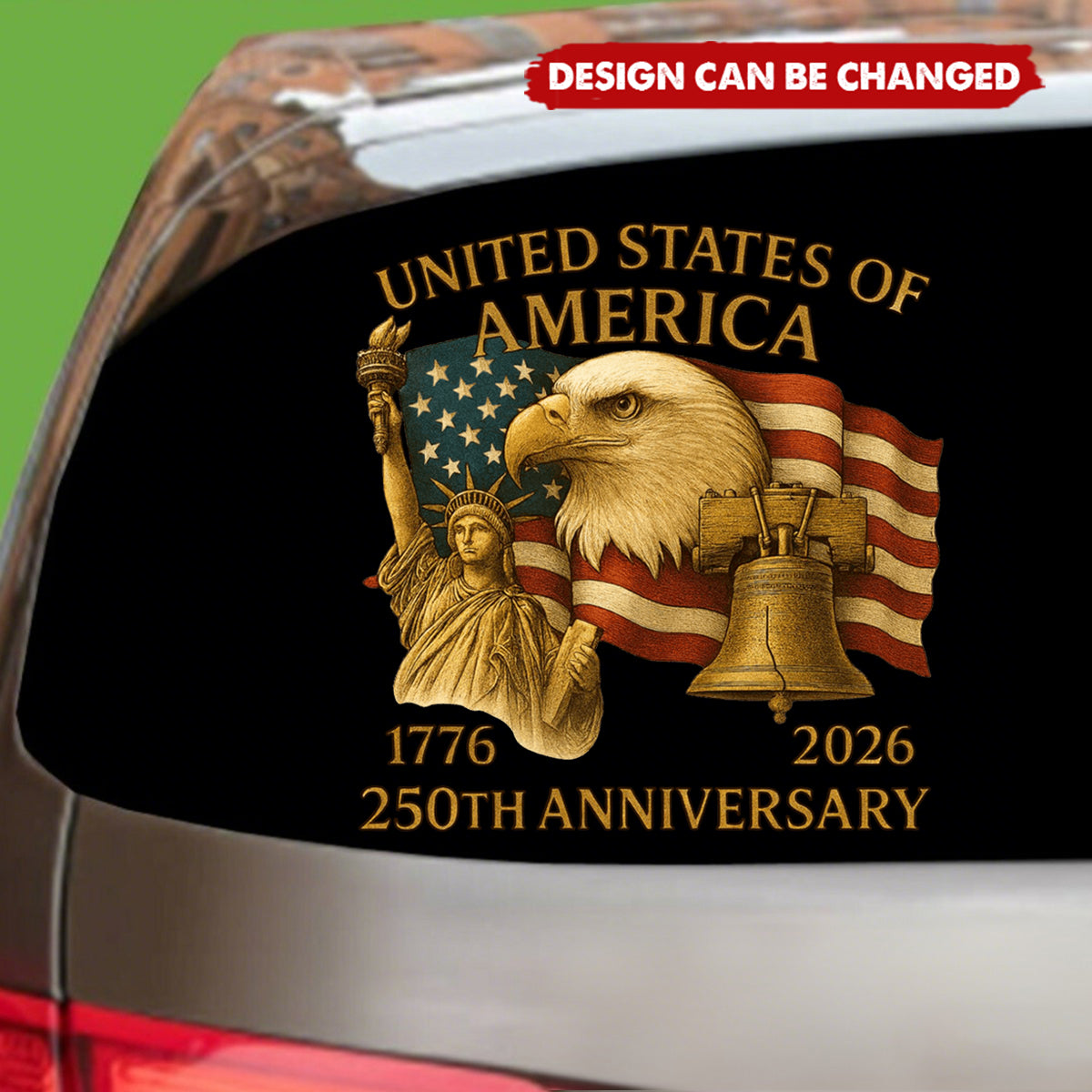 Personalized Bold Flag & Eagle Wings American USA 250th Car Window Decal Sticker - Independence Day Keepsake For Trucks & SUVs