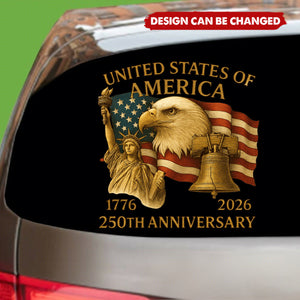 Personalized Bold Flag & Eagle Wings American USA 250th Car Window Decal Sticker - Independence Day Keepsake For Trucks & SUVs