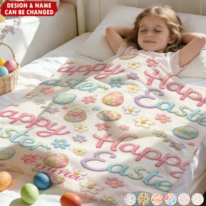 Personalized Faux-Knitted Texture Aesthetic Easter Blanket With Name & Bunny Chick - Sweet Easter Basket Stuffer For Kids & Toddlers