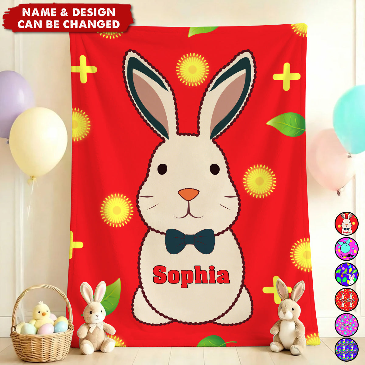 Personalized Cute Cartoon Bunny  Kids Easter Blanket With Name | Happy Easter Gift For Kids