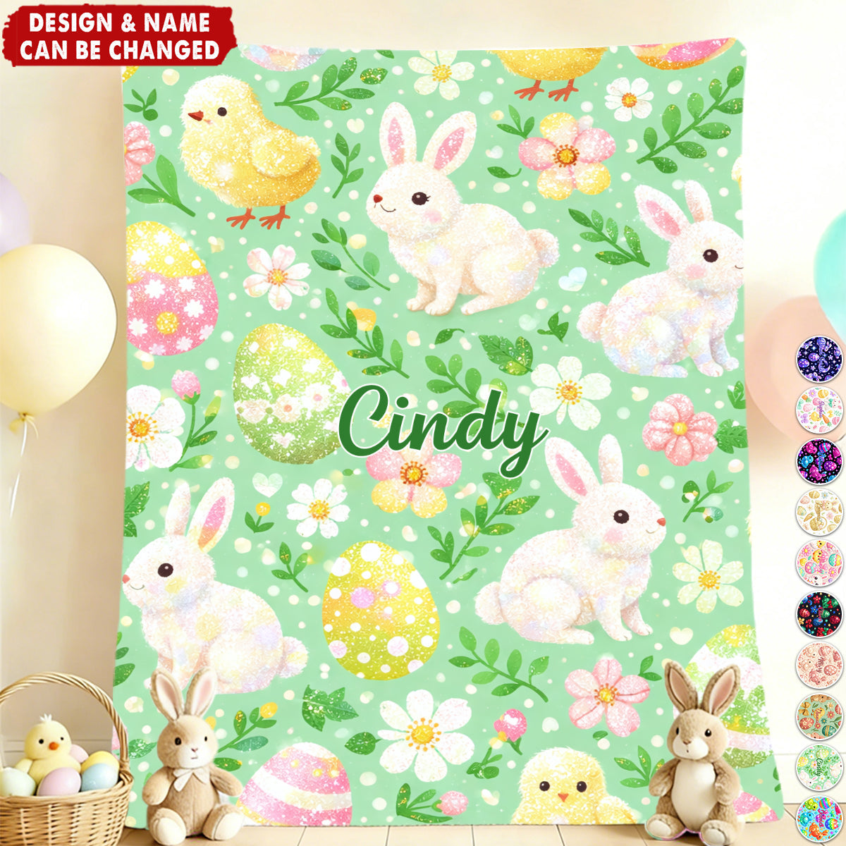 Personalized Soft Kids Easter Blanket With Name & Bunny Egg Design | Happy Easter Gift For Kids