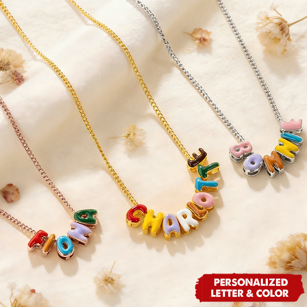 Personalized Colorful Enamel Bubble Letter Name Necklace - Birthday Gift for Friends Family