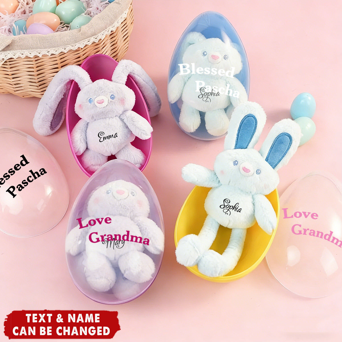 Personalized Stretchable Plush Bunny & Jumbo Easter Egg Set With Names |  Easter Gift For Kids