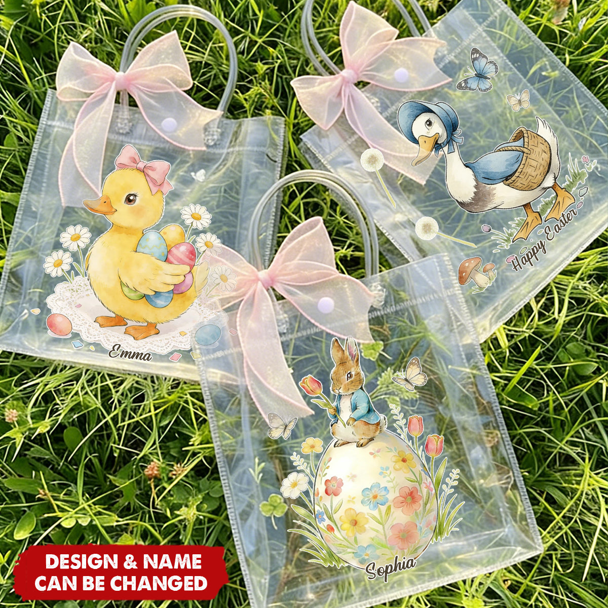 Personalized Easter Rabbit Transparent Gift Bag With Design & Name - Easter Gift For Family Kids