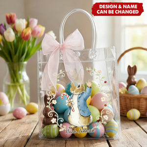 Personalized Easter Rabbit Transparent Gift Bag With Design & Name - Easter Gift For Family Kids