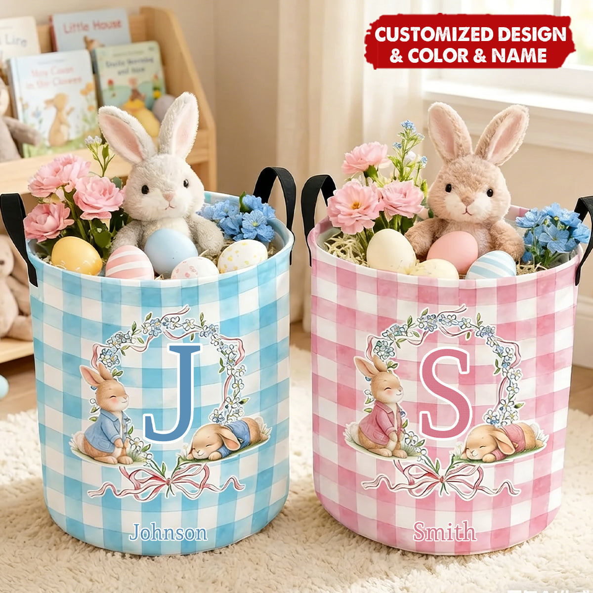 Personalized Cute Laundry Basket With Initial & Name - Easter Day Gift for Kids