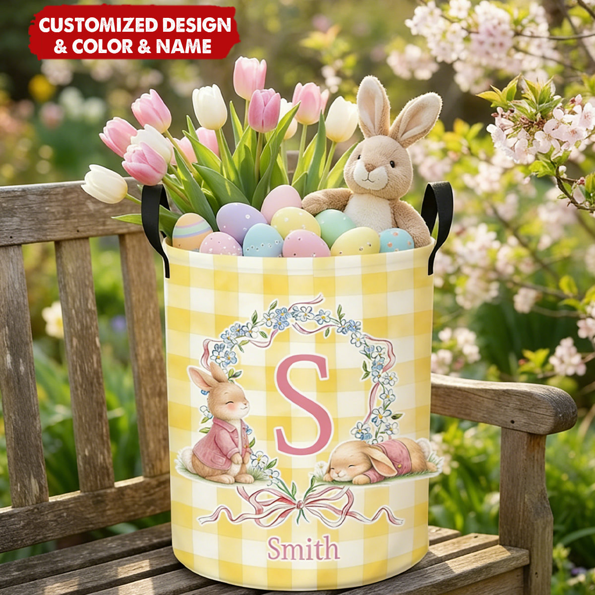 Personalized Cute Laundry Basket With Initial & Name - Easter Day Gift for Kids