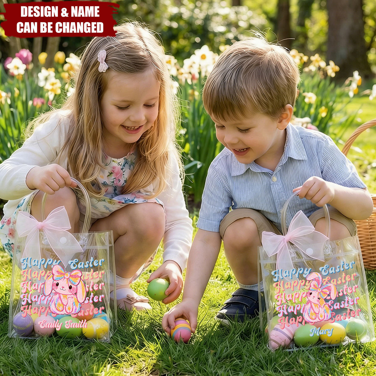 Personalized Clear Easter Gift Bag With Y2K Bunny Design & Name |  Easter Gift for Kids