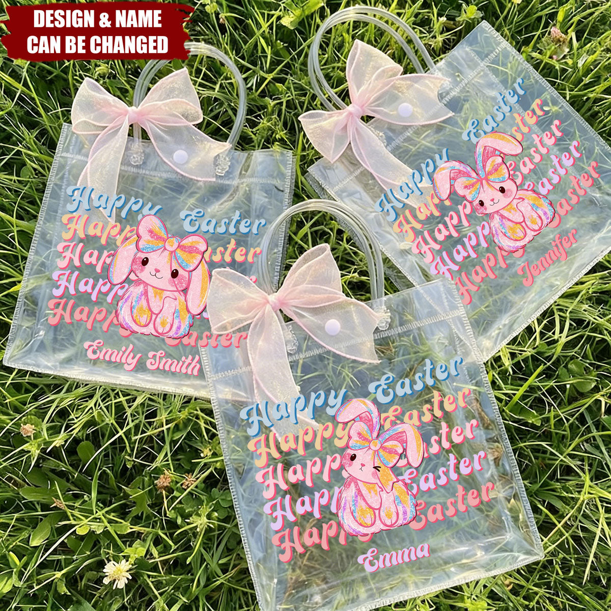 Personalized Clear Easter Gift Bag With Y2K Bunny Design & Name |  Easter Gift for Kids