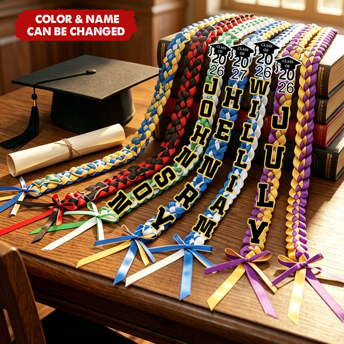 Personalized Graduation Hat Two-Colored Braided Ribbon Lei - Party Decor Graduation End of School Gift for Graduate